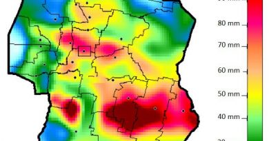 Lluvias: En Brinkmann 50 mm –  Mapa de las precipitaciones acumuladas en la provincia en las últimas 24 horas